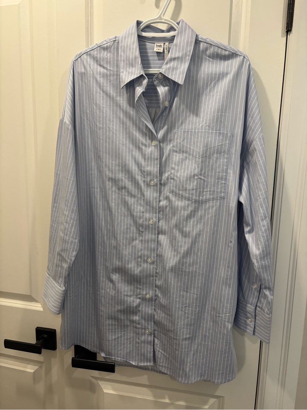 twik Light Blue and White Striped Long-Sleeve Shirt Dress